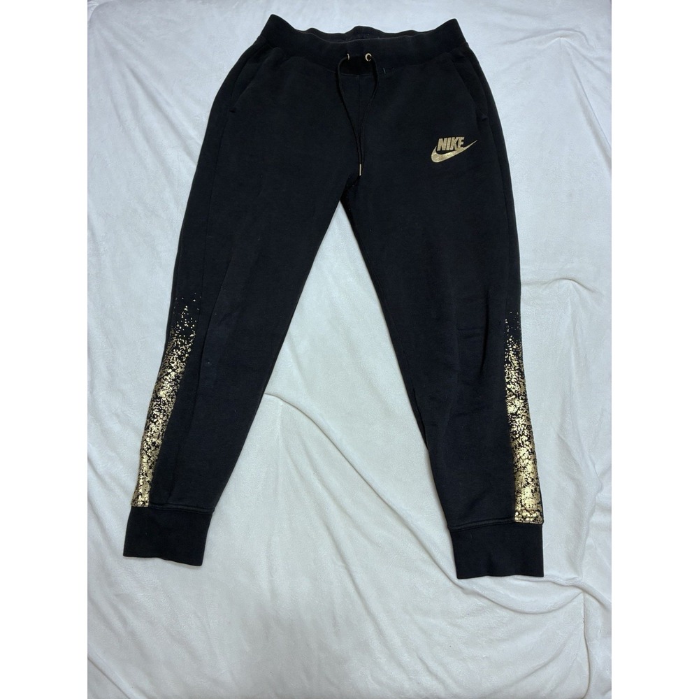 Nike Black Rose Gold Metallic Splatter Joggers Womens Medium Activewear Pants - Picture 4 of 14